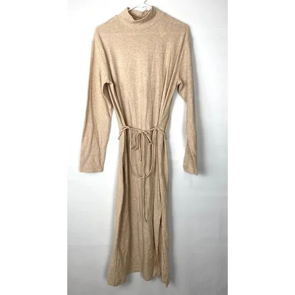 Vince Long Sleeve Mock Neck Knit Turtleneck Midi Sweater Dress Marzipan - Picture 3 of 10